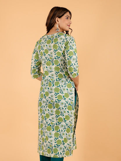 Women's Cotton Green Straight Kurta