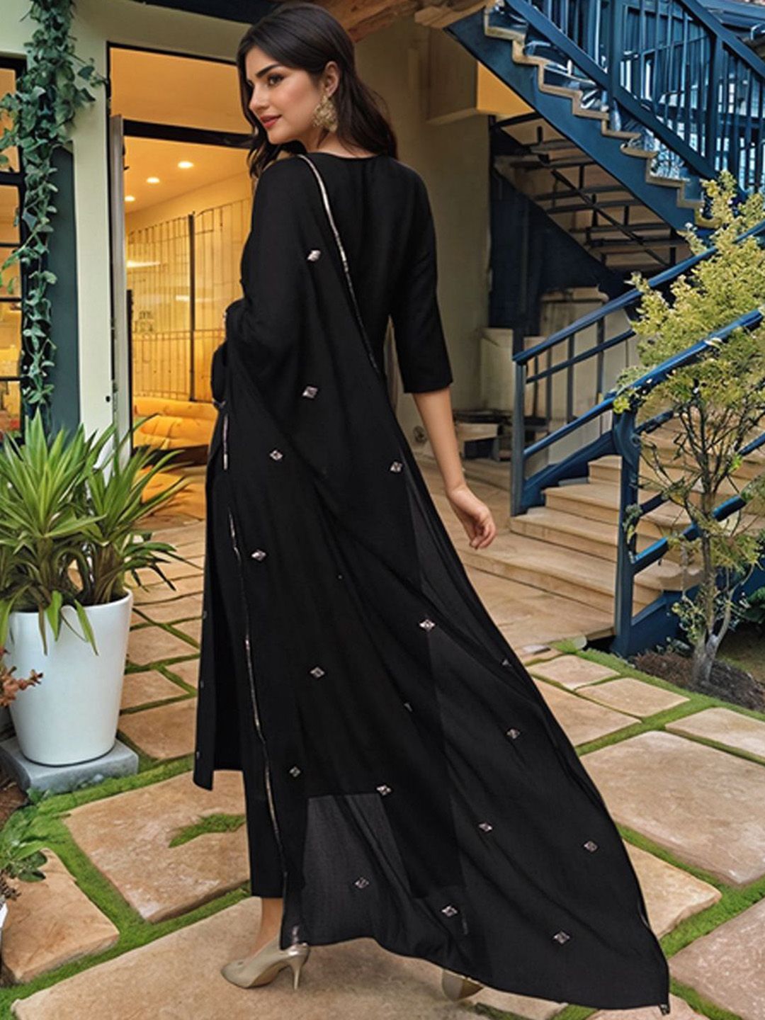 Dhiyona KL Women Ethnic Motifs Embroidered Regular Sequinned Kurta Set