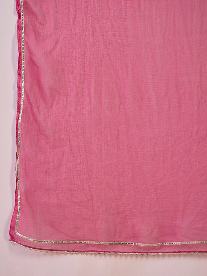 Pink Floral Embroidered Sleeveless Anarkali Kurti With Sharara And Dupatta