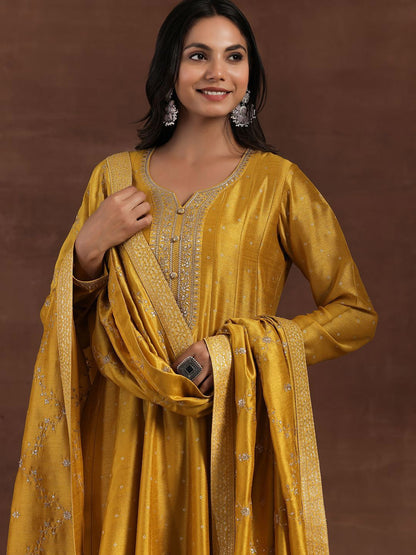 Dhiyona LL Geometric Woven Design Notch Neck Zari Straight Kurta With Palazzos And Dupatta