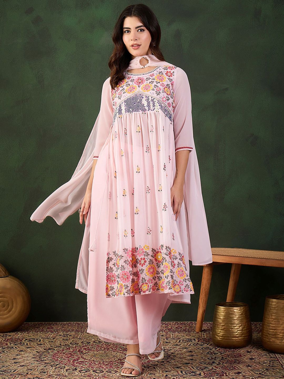 Dhiyona SN Embroidered Kurta, Palazzo With Dupatta