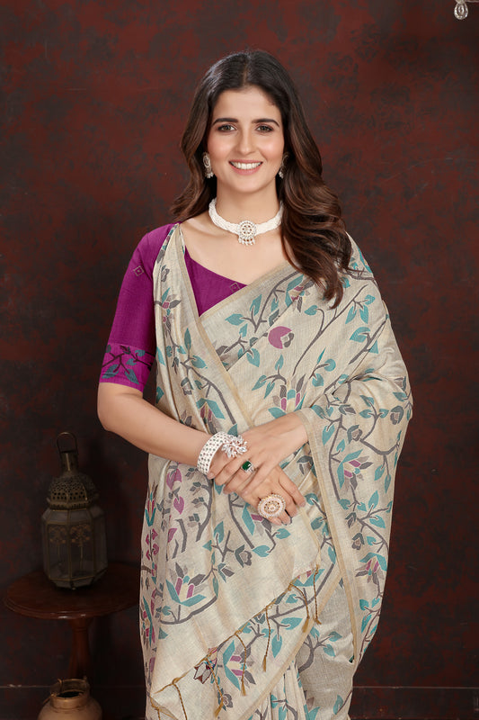 Dhiyona GR Women's Trisha Plum Wine Pure Mul Cotton Jamdani Saree