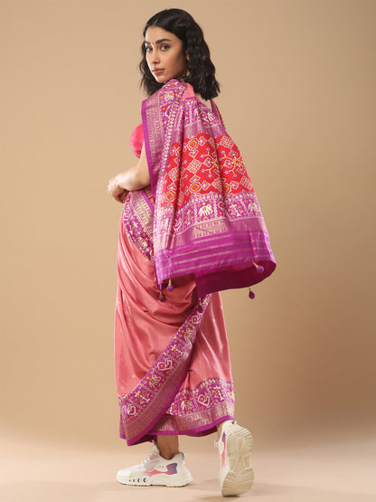 Women's Silk Blend Mauve Woven Design Designer Saree With Blouse Piece