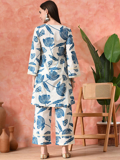 Printed Pure Cotton A-Line Kurta With Palazzos