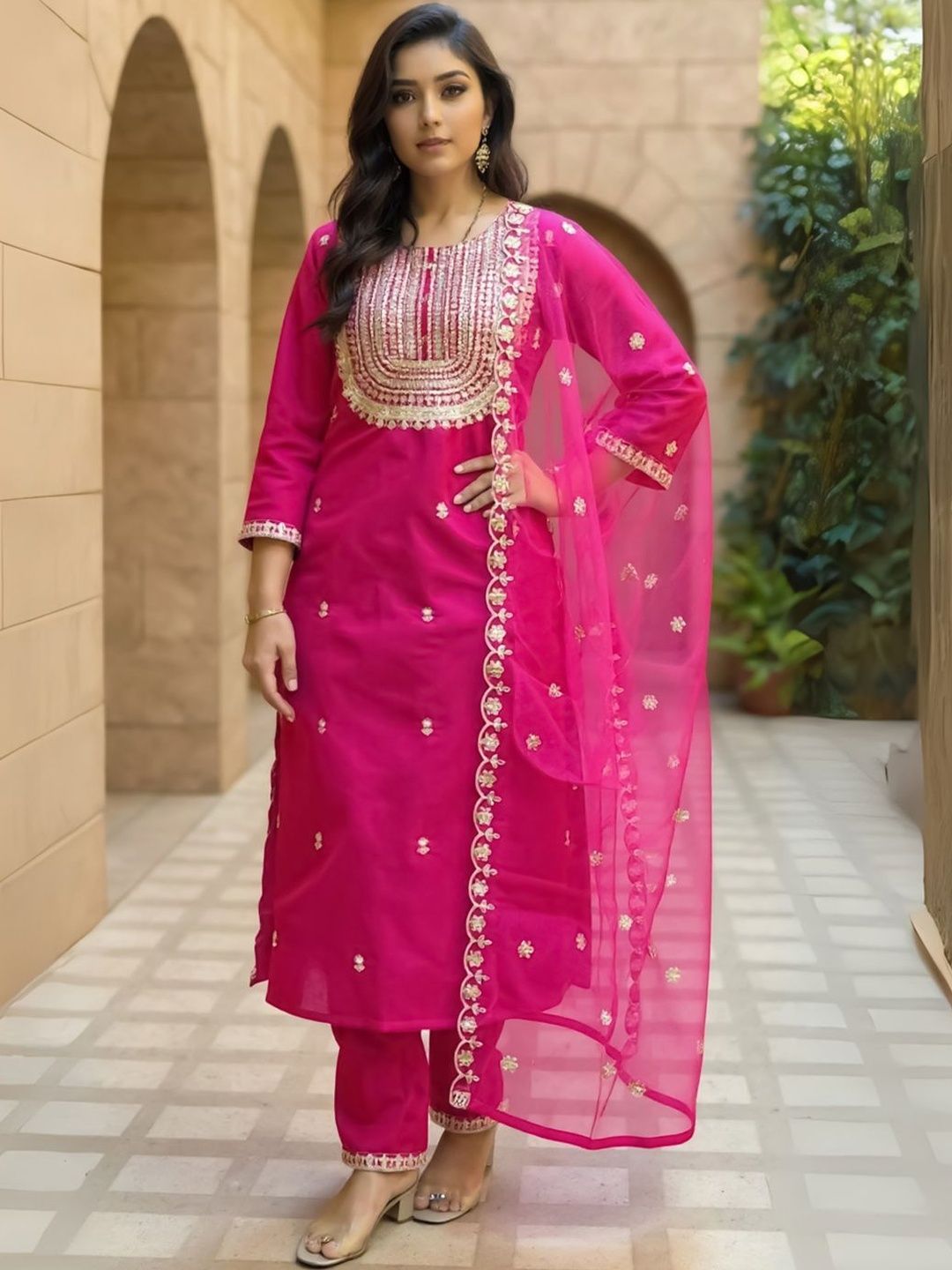 Dhiyona IE Ethnic Motifs Embroidered Kurta With Trouser & Dupatta
