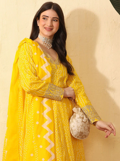 Women Ethnic Motifs Printed Regular Thread Work Pure Cotton Kurta with Trousers & With Dupatta