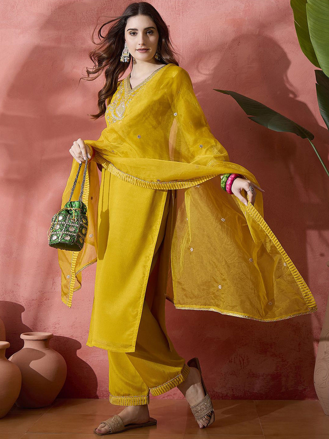 Women Ethnic Motifs Embroidered Regular Sequinned Kurta With Trousers & Dupatta