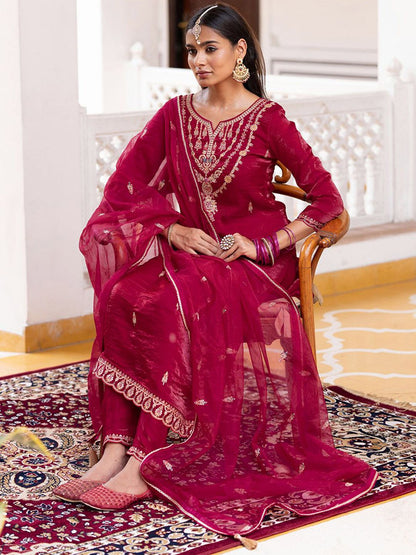 Dhiyona CH Women Ethnic Motifs Embroidered Kurta with Trousers & Dupatta