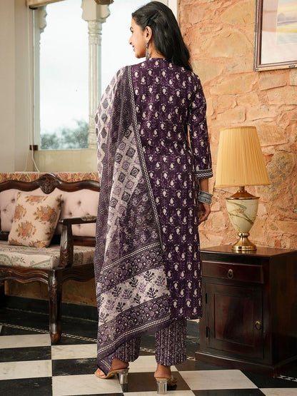 Dhiyona KL Ethnic Motifs Printed Straight Kurta With Trouser & Dupatta