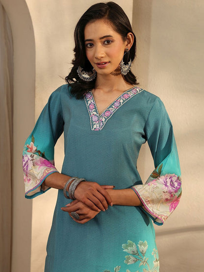 Women Floral Printed Regular Thread Work Kurta with Trousers & With Dupatta