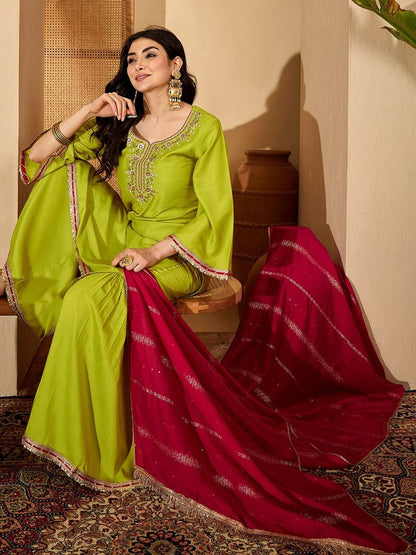 Dhiyona SN Floral Embroidered Kurta with Palazzos & Dupatta