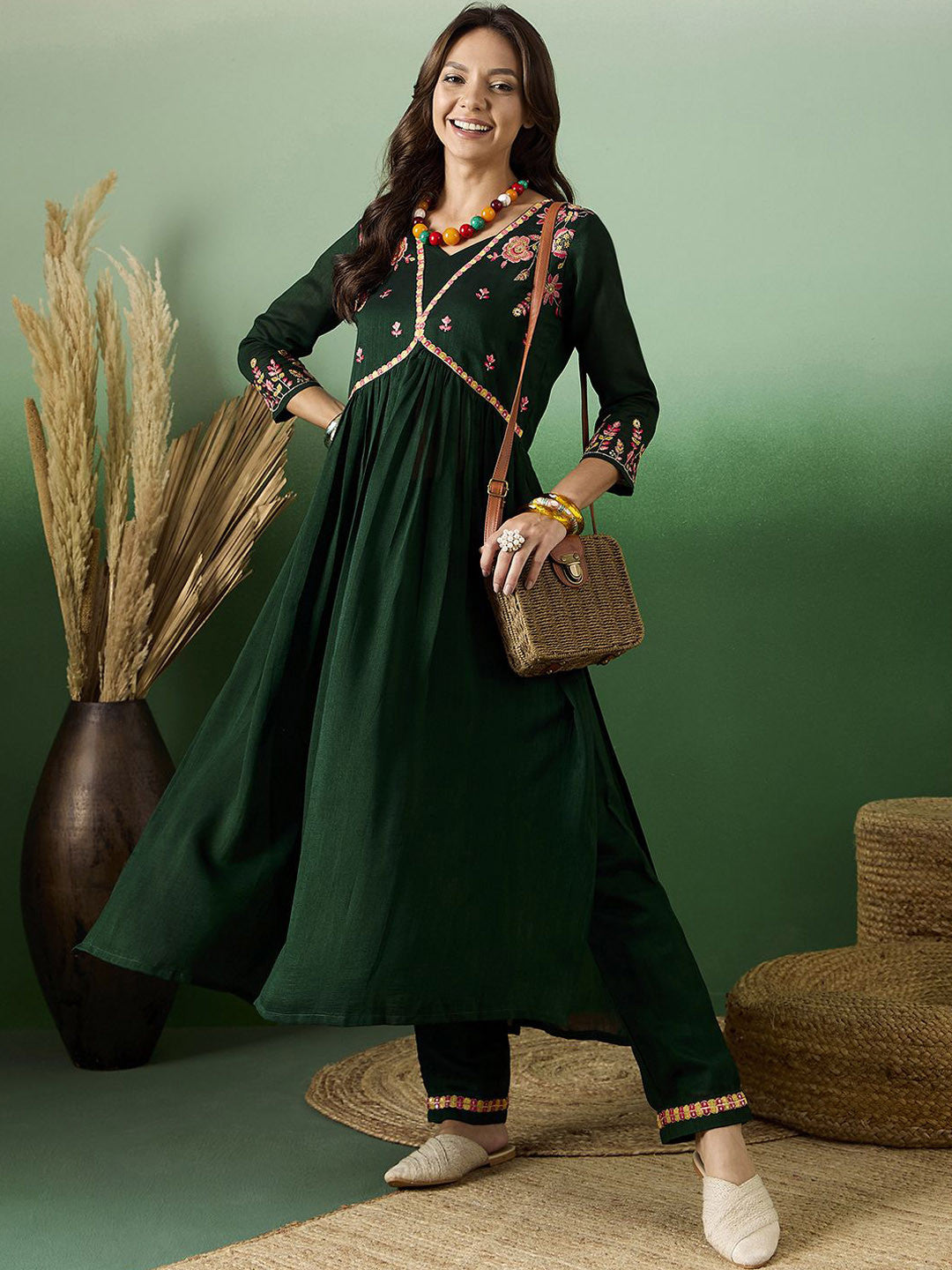 Sequence Embroidered Anarkali Kurta With Trousers
