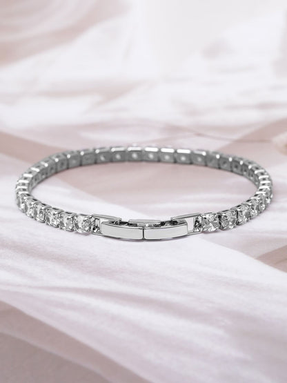 Dhiyona RJ Women's Rhodium Plated Sparkling AD & Cubic Zirconia Studded Tennis Bracelet