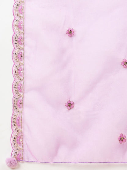 Dhiyona AN Floral Embroidered Sequinned Pure Cotton Kurta With Sharara & Dupatta