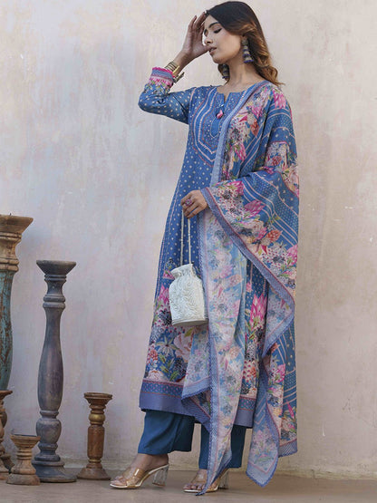 Dhiyona SN Women's Floral Printed Straight Kurta With Palazzos & Dupatta