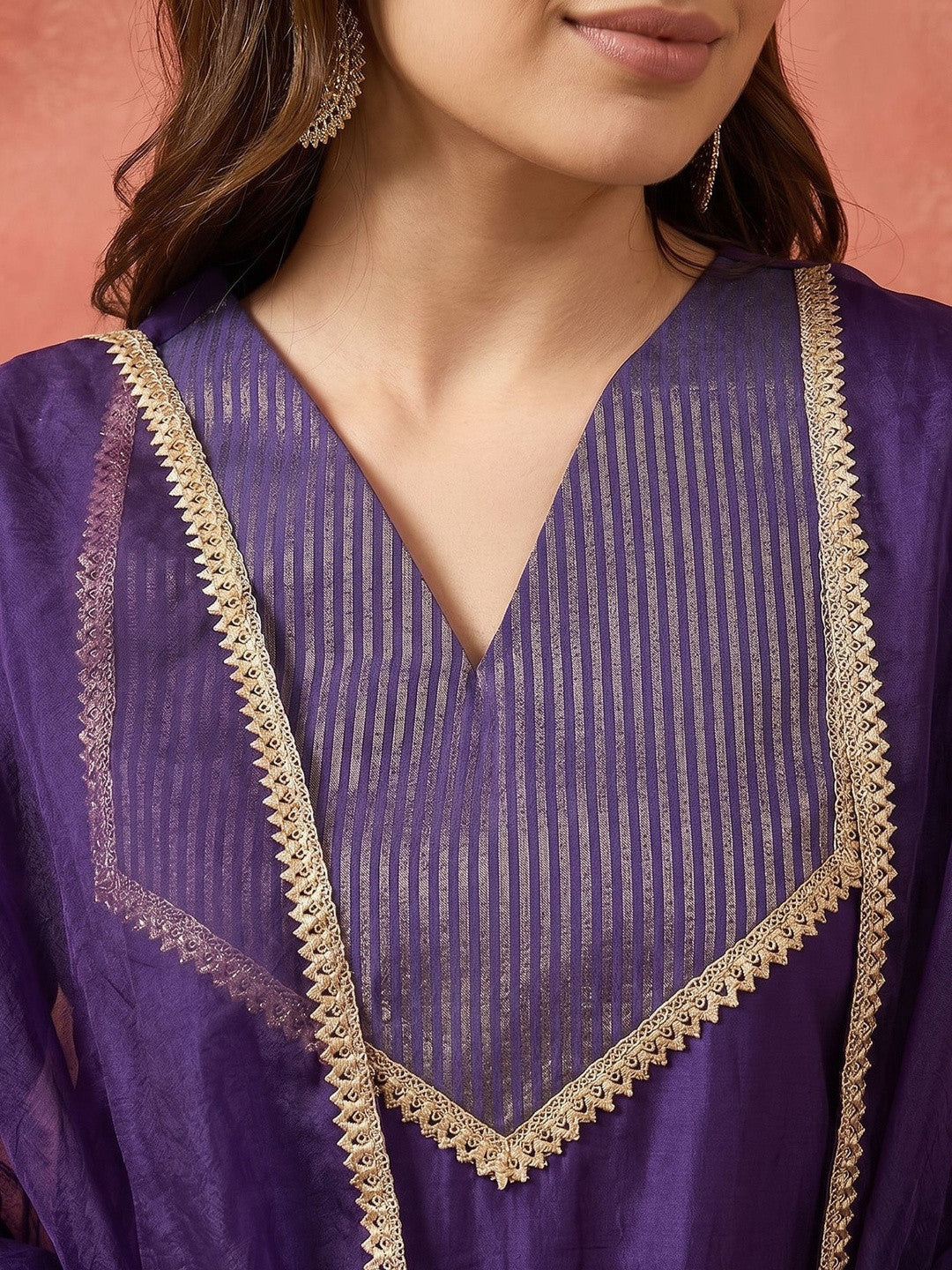 Embroidered V Neck Kurta Sets
