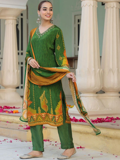 Dhiyona RR Women's Ethnic Motifs Printed Beads and Stones Kurta Set With Dupatta