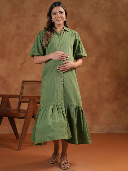 Dhiyona AY Women's Shirt Collar Neck Fit & Flared Maternity Ethnic Dresses