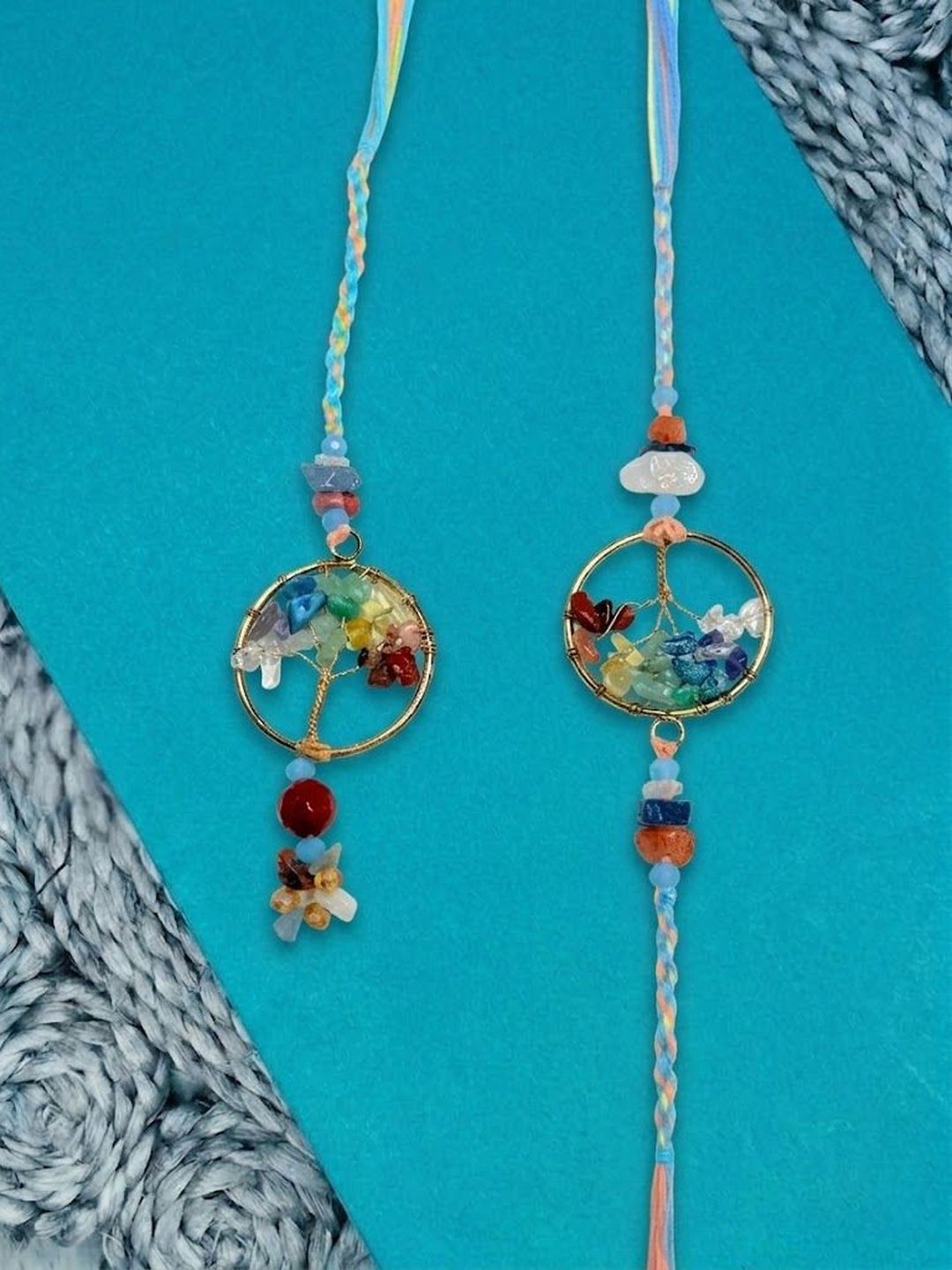 Dhiyona Set Of 2 Artificial Stones Bhaiya Bhabhi Rakhi With Roli Chawal Chandan Mishri
