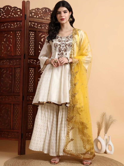 Dhiyona HOP Embroidered Angrakha Kurta & Sharara With Dupatta
