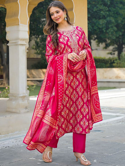 Dhiyona KL Women Ethnic Motifs Printed Regular Kurta with Trousers & With Dupatta