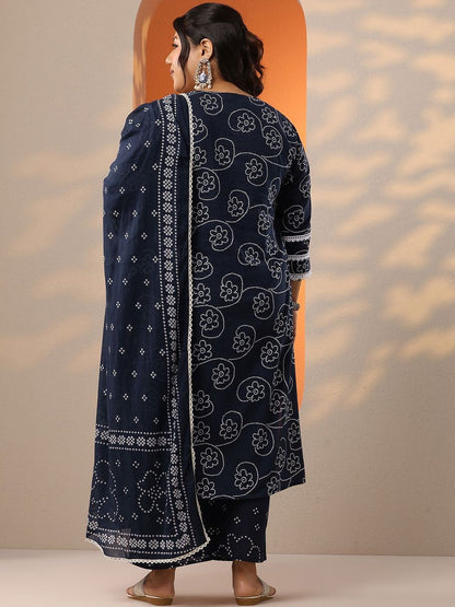 Dhiyona Women's Plus Size Bandhani Printed Straight Kurta With Trousers & Dupatta