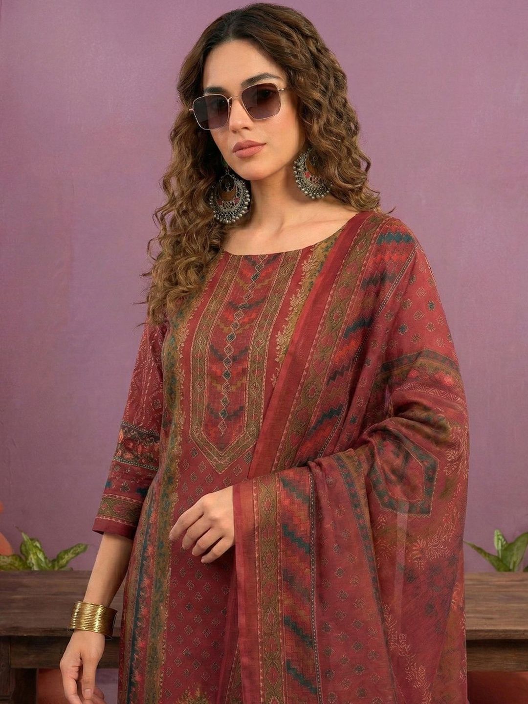 Dhiyona CH Women Ethnic Motifs Printed Regular Kurta with Trousers & With Dupatta