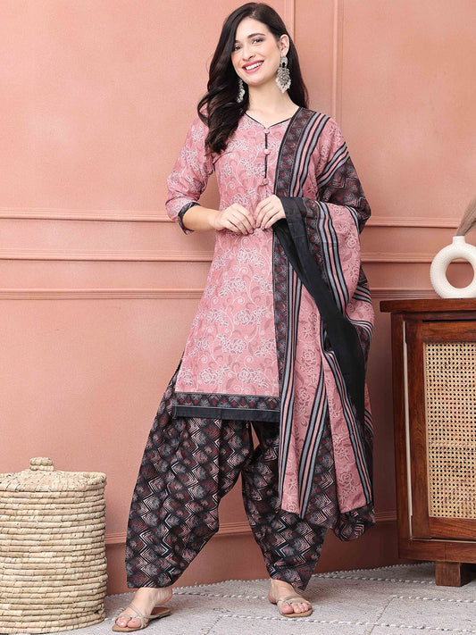 Dhiyona KL Floral Printed Regular Straight Kurta with Salwar & Dupatta