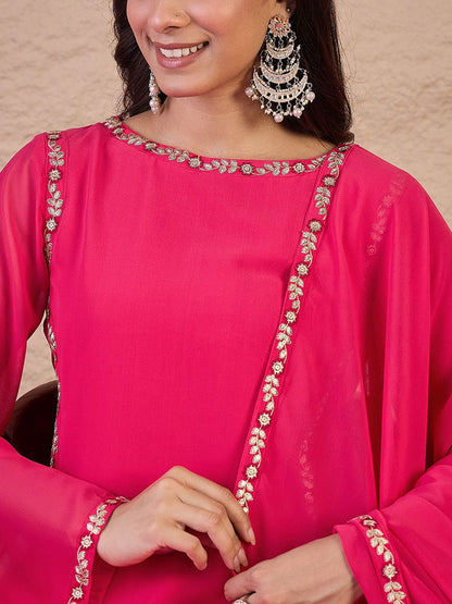 Dhiyona IN Women Floral Embroidered Regular Thread Work Kurta with Palazzos & Dupatta