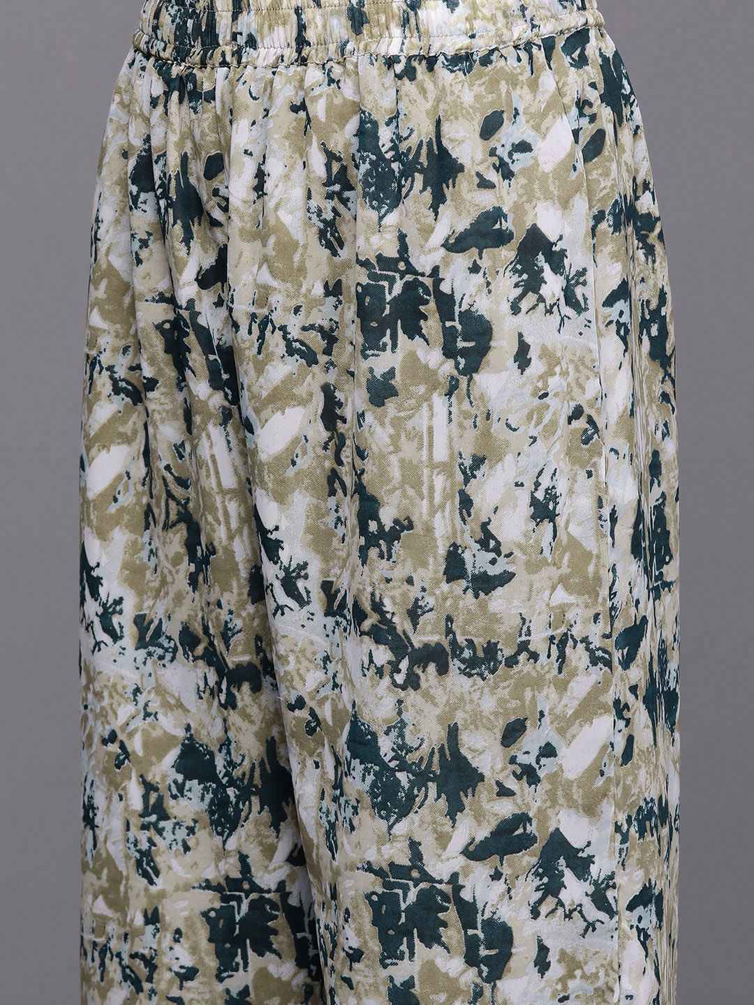 Dhiyona VA Women'sBeige Abstract Printed Empire Thread Work Silk Georgette Kurta & Trouser & Dupatta