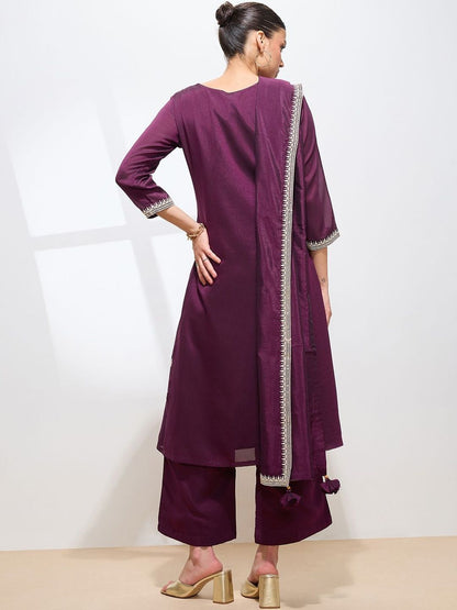Dhiyona KL Women Ethnic Motifs Embroidered Regular Thread Work Kurta with Palazzos & With Dupatta