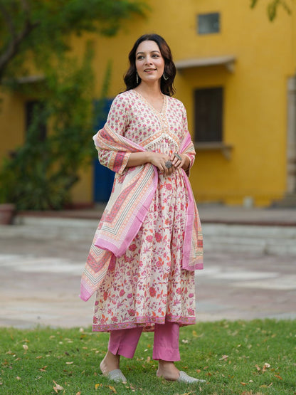 Dhiyona RR Women's Ethnic Motifs Printed Pure Cotton Kurta with Trousers & Dupatta