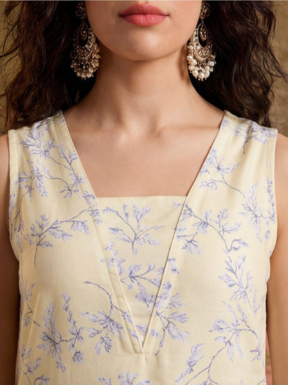 Printed Pure Cotton V-Neck Kurta & Trousers