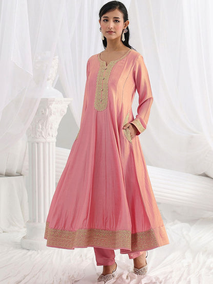 Women Ethnic Motifs Panelled Thread Work Kurta with Trousers & With Dupatta