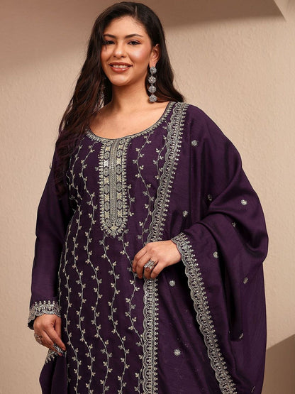 Dhiyona Women's Ethnic Motifs Embroidered Regular Thread Work Kurta with Palazzos & With Dupatta