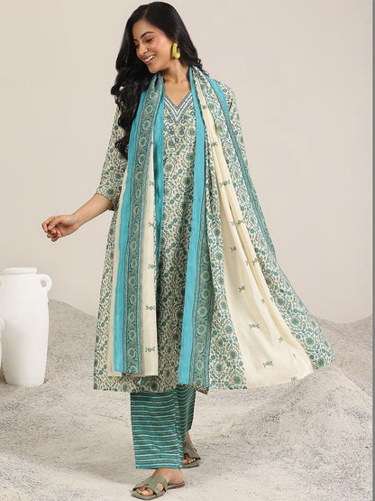 Women Ethnic Motifs Printed Regular Kurta with Trousers & With Dupatta