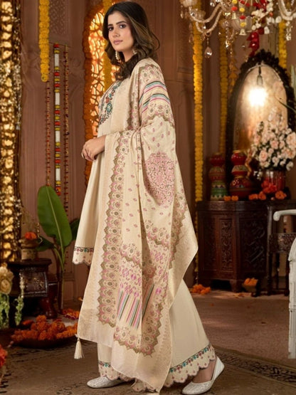 Dhiyona KL Women Ethnic Motifs Embroidered Panelled Thread Work Pure Silk Kurta with Sharara & With Dupatta