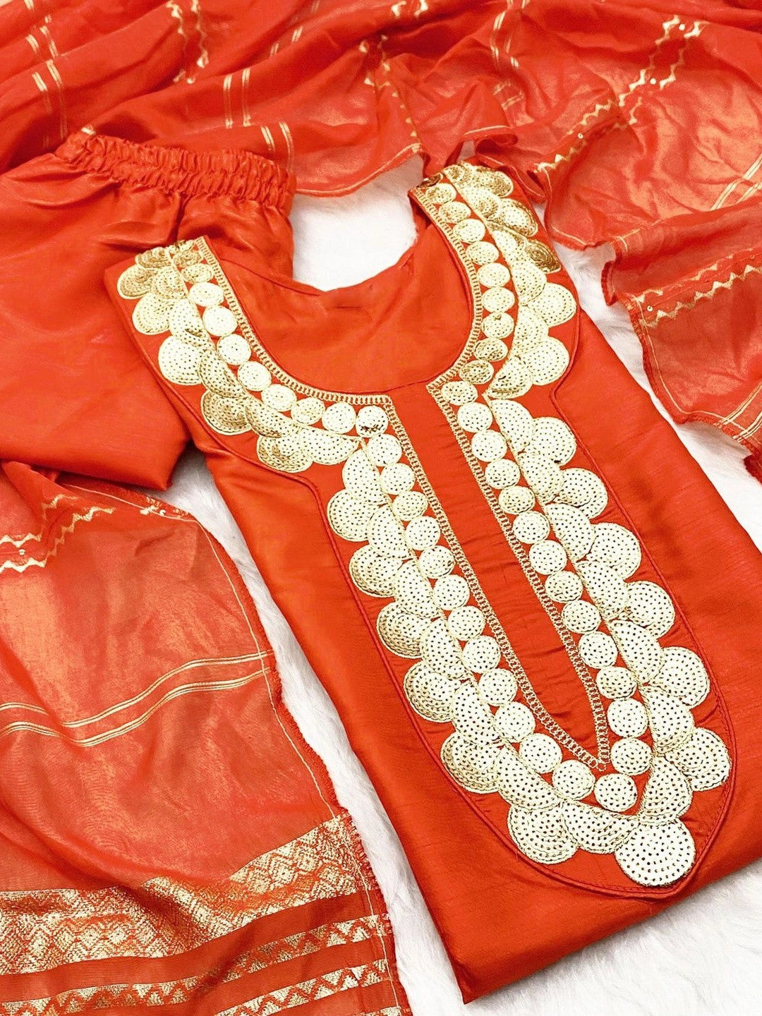 Women Embroidered Regular Sequinned Kurta with Trousers & With Dupatta
