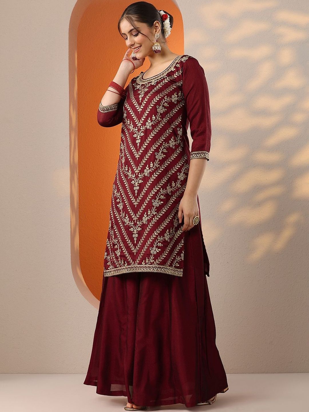Dhiyona LL Women Ethnic Motifs Embroidered Regular Kurta with Palazzos & With Dupatta