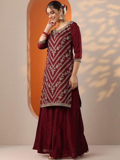 Dhiyona LL Women Ethnic Motifs Embroidered Regular Kurta with Palazzos & With Dupatta