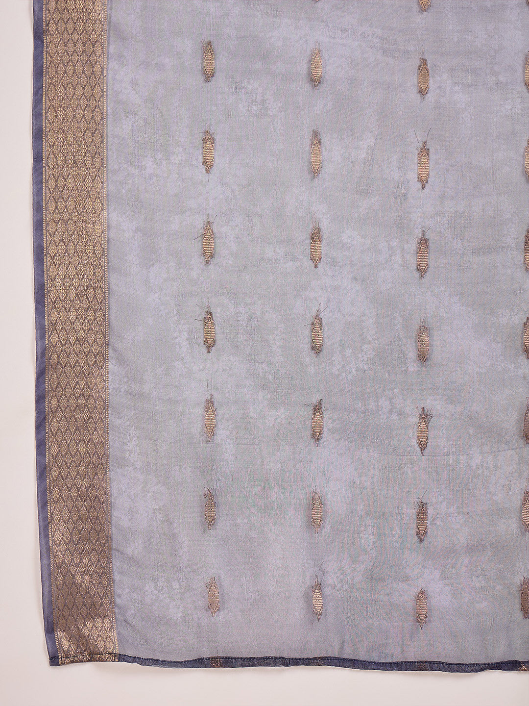 Floral Embroidered Pleated Thread Work Straight Kurta With Palazzos & Dupatta