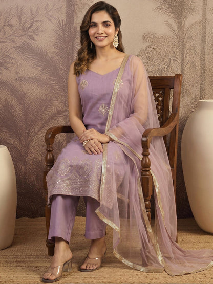 Embroidered V Neck Kurta Sets