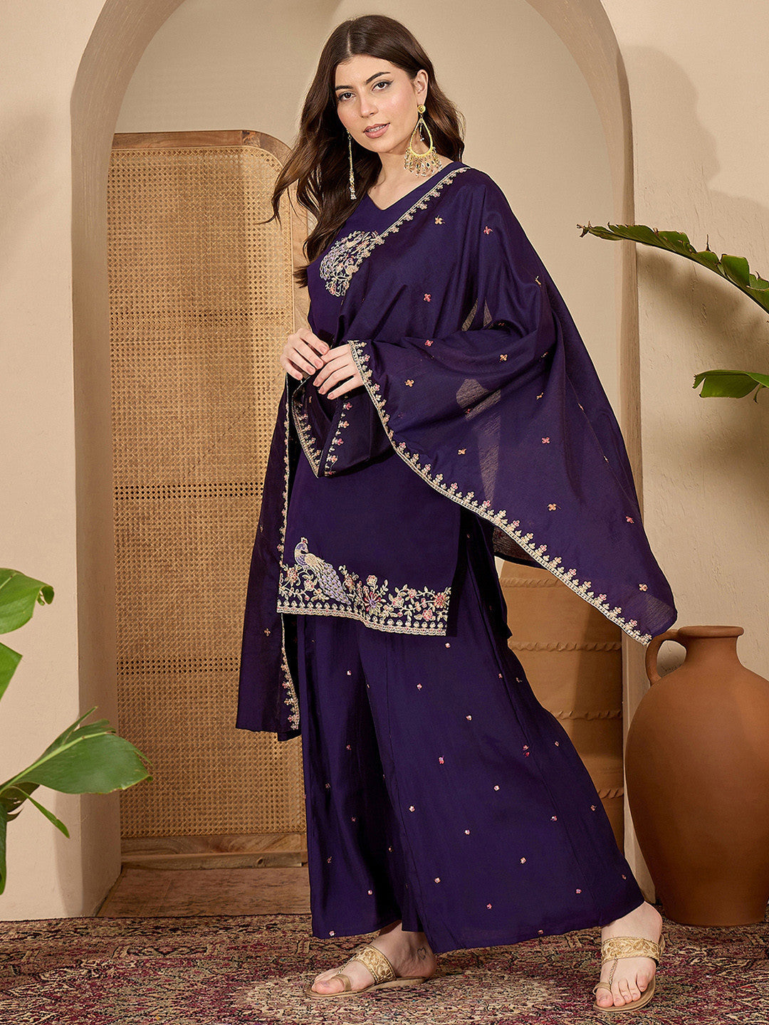 Embroidered Straight Kurta With Trouser & Dupatta