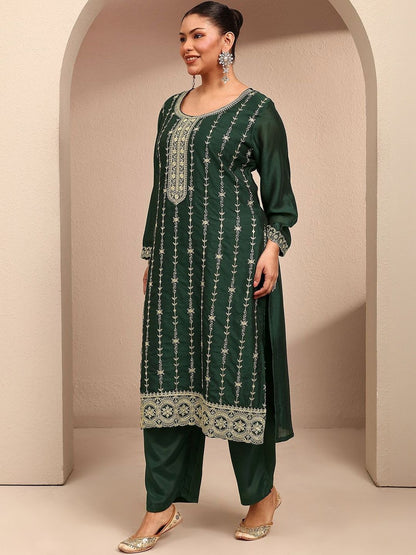 Dhiyona Women's Floral Embroidered Regular Thread Work Kurta with Trousers & With Dupatta