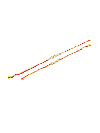 Dhiyona Men Set Of 2 Multicolor Kundan Thread Rakhi With Roli Chawal Chandan Mishri
