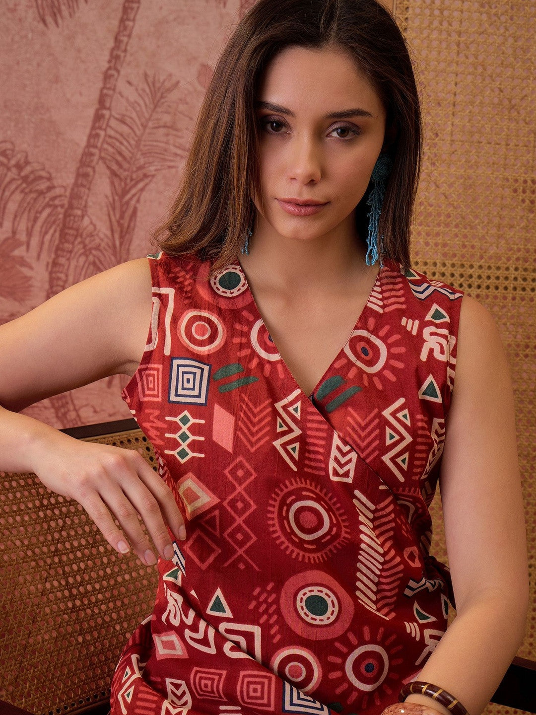 Printed Pure Cotton V-Neck Kurta & Palazzos