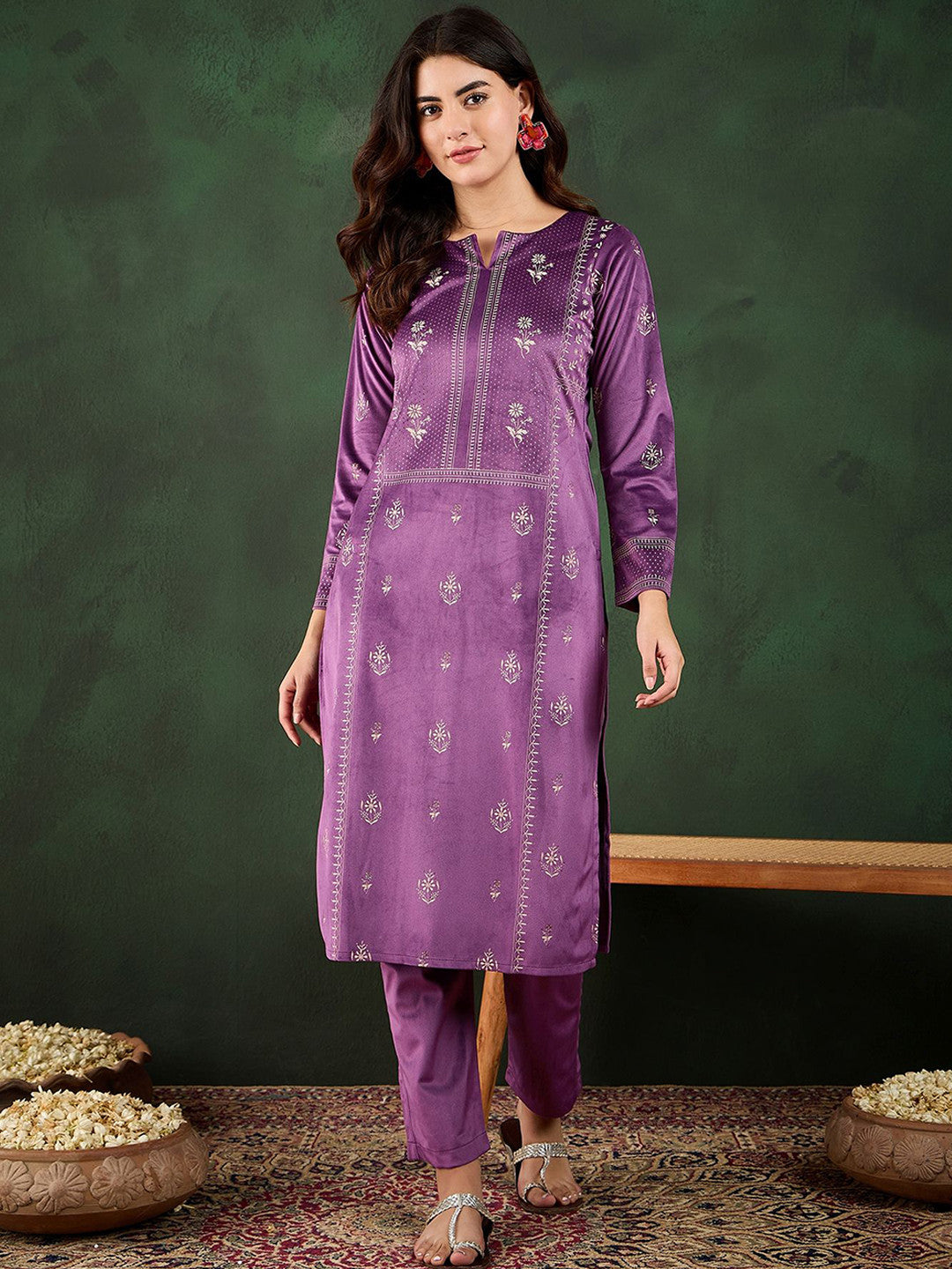 Floral Printed Winter Heavy Velvet Kurta & Trouser