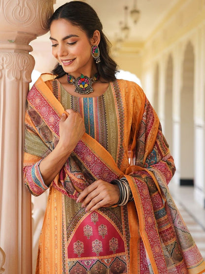 Dhiyona KL Women Ethnic Motifs Printed Regular Kurta with Trousers & With Dupatta