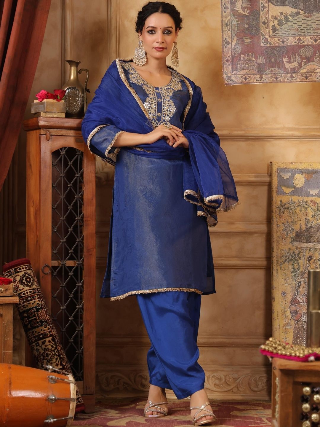 Dhiyona SC Women Embroidered Regular Kurta with Sharara & Dupatta