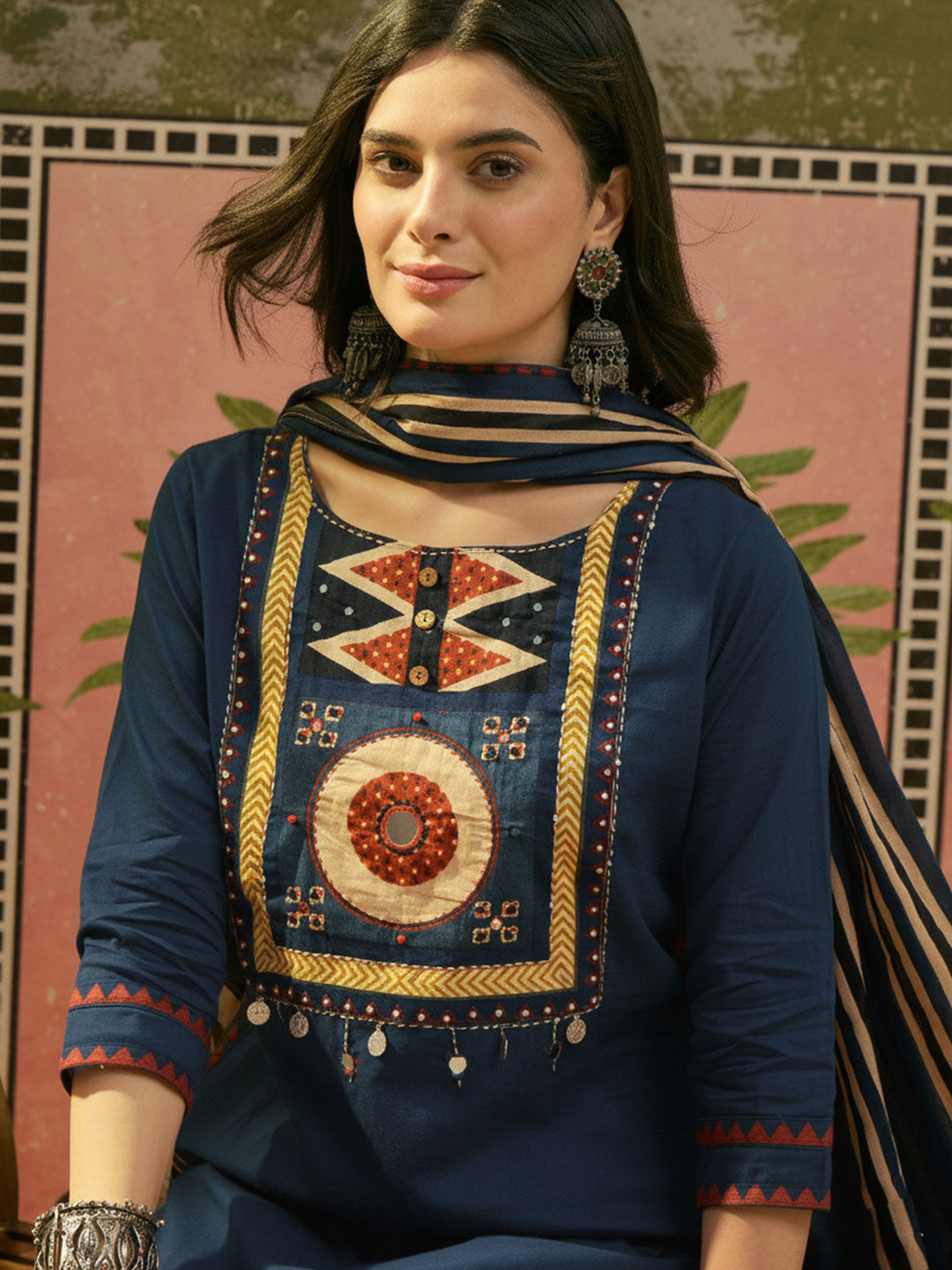 Printed Pure Cotton Round Neck Kurta & Trousers With Dupatta